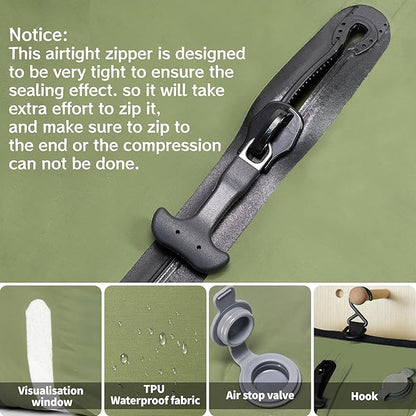 ONTYZZ Travel Vacuum Compression Bags Space Saver Vacuum Bags Reusable Compression Bag with IP67 Waterproof Zipper for Travel Suitcases and Backpack,One Pack Green（NO PUMP!）