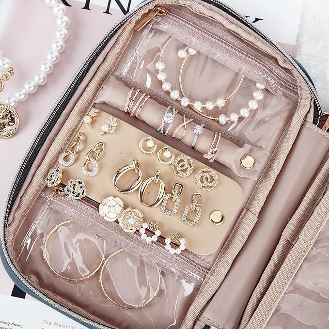 NISHEL Travel Jewelry Case, Holiday Organizer for Necklaces, Earrings, Rings, Bracelets, Watch, Lake-Blue