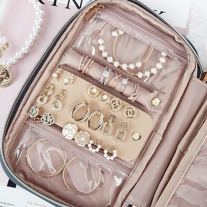 NISHEL Travel Jewelry Case, Holiday Organizer for Necklaces, Earrings, Rings, Bracelets, Watch, Lake-Blue