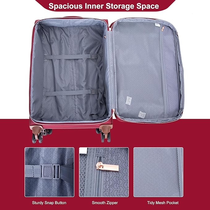 Travelhouse Luggage Set, Softside Suitcase 4-Piece (16/20/24/28), Expandable Lightweight Luggage Sets with Duffel Travel Bag,Suitcase with Double Spinner Wheels