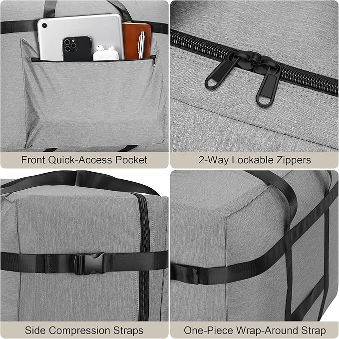 SUNUP Extra Large Duffle Bag for Travel, 120L Foldable Travel Duffel Bag for Men Women, Waterproof Overnight Weekender Moving Storage Bags, Gray