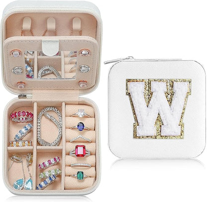 Parima Travel Jewelry Organizer for Women | Necklace, Earring, Ring Organizer | Women's Travel Gifts - Letter W, White