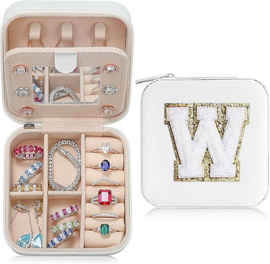 Parima Travel Jewelry Organizer for Women | Necklace, Earring, Ring Organizer | Women's Travel Gifts - Letter W, White