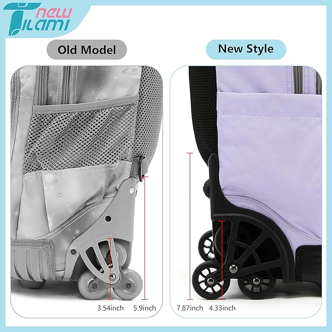 NEW TILAMI 18 Inch Rolling Backpack with Wheels for Girls Boys Kids Laptop Backpack School Travel, Pink Mood Map