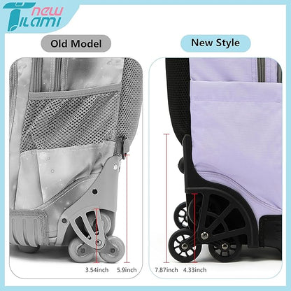 NEW TILAMI 18 Inch Rolling Backpack with Wheels for Girls Boys Kids Laptop Backpack School Travel, Pink Mood Map