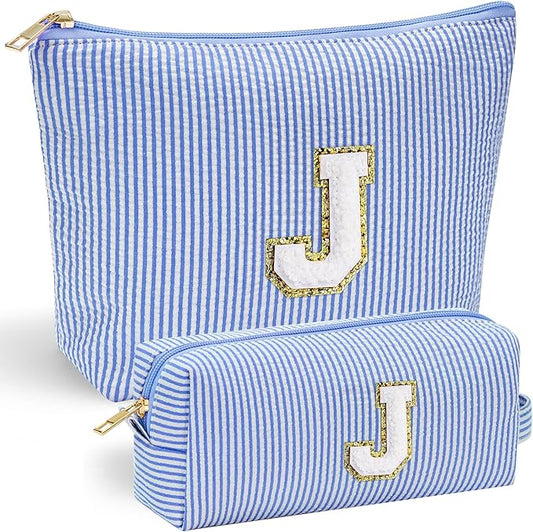 YOOLIFE Teen Girl Gifts Trendy Stuff | Makeup Bag | Cosmetic Bag | Makeup Pouch Teen Girl Gifts Trendy Stuff | Mothers Day Gifts | Birthday Gifts for Women Girls | Thank You Gifts Blue | Initial J