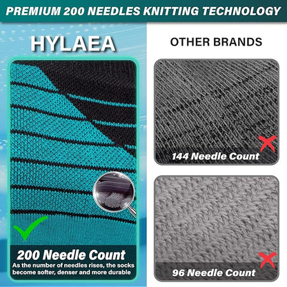 Hylaea Compression Running Socks for men, Coolmax Anti-Blister Cushion Crew Socks for Athletic, Moisture Wicking & Seamless