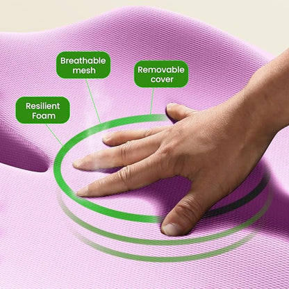 Benazcap Large Seat Cushion for Office Chair Memory Foam Coccyx Pain Relief Cushion Pillow for Back Support Non-Slip Seat Pad for Office Desk, Car Seat, Wheelchair, Sciatica-Pink