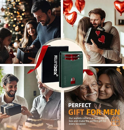 RUNBOX Wallet for Men Slim Rfid Leather 2 ID Window With Gift Box