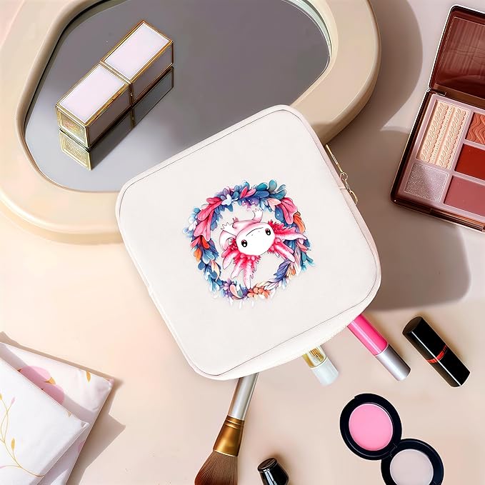 Axolotl Mini Makeup Bag, Axolotl Gift For Women Girls, Cute Portable Zipper Pouch Cosmetic Bag For Teen Girls Kids, Small Storage Bag For Sanitary Pad, Period napkin bag!
