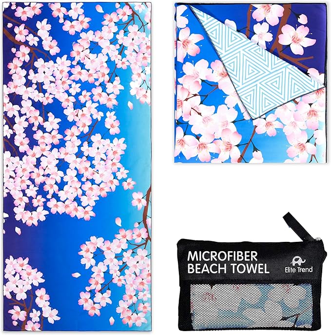 Elite Trend Quick Dry Towel Extra Large 78x35 Inch - Microfiber Beach Towel - Perfect for Beach, Travel, Swimming, Pool, Yoga, Hiking, Camping - Lightweight, Fast Drying, Compact for Adults (Sakura)