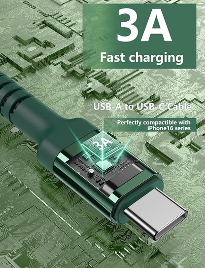 USB to USB C Cable Fast Charging 10FT USB A to USB C Charger Cord, Upgraded Extra Durable Braided USBC Cable Compatible with iPhone 17 16 15 Pro Max,Samsung Galaxy S10 S9 Plus More-Green 2 Pack