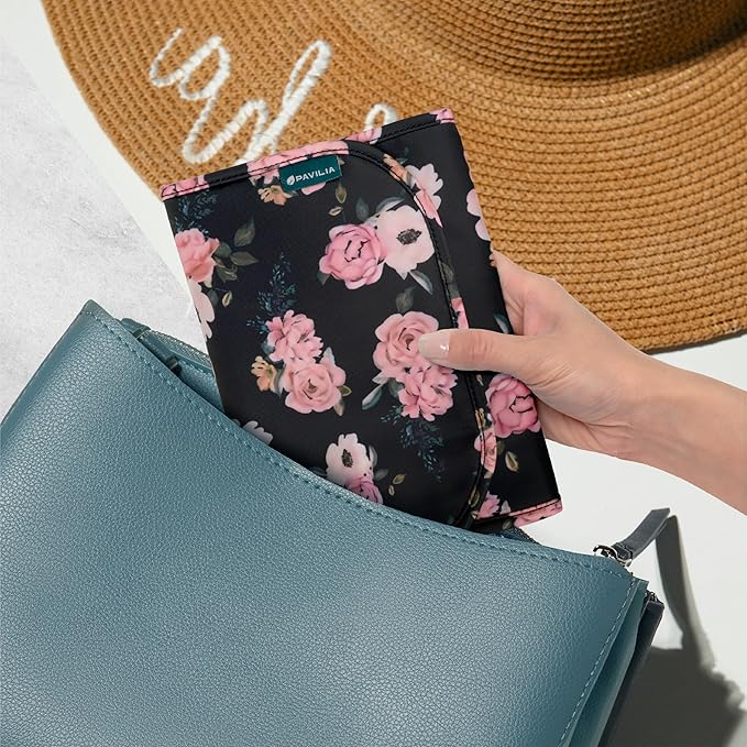 Pavilia Foldable Jewelry Organizer - Travel Roll Bag with Compartments for Earrings, Rings, Necklaces, Bracelets - Packing Accessory