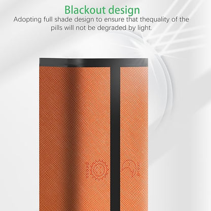 7-Day AM/PM Pill Organizer with Scratch-Resistant Leather Case - Portable Weekly Travel Medicine Box with Detachable Daily Pods & Privacy Design (Bright Orange)