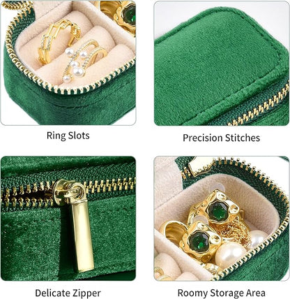 TAIMY Travel Jewelry Case, Mini Jewelry Travel Case, Velvet Small Travel Jewelry Box, Portable Jewelry Travel Organizer Box for Rings Earrings Necklaces(Emerald Green)