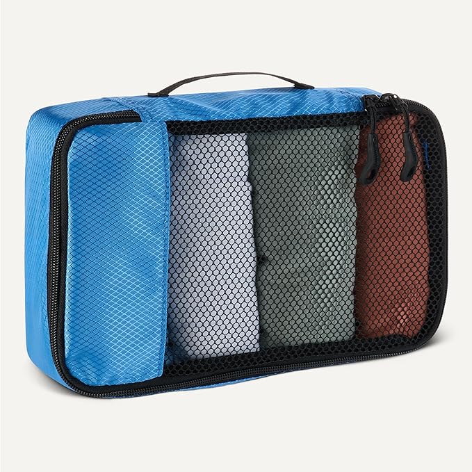 Amazon Essentials 4-Piece Packing Cubes Travel Accessories Set, Luggage Organizer with Double Zipper, Mesh Top, 100% Polyester, Small, Sky Blue (Previously Amazon Basics)