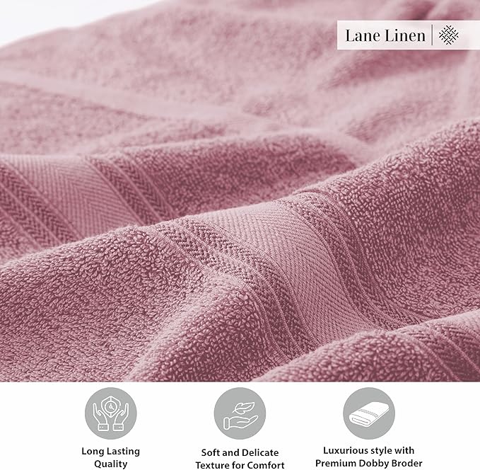 LANE LINEN 100% Cotton Large Bath Towels Set of 4 (28"x54") - Zero Twist, Mercerized Cotton Bathroom Towel 4 Pack - Quick Dry, Soft & Absorbent Large Towels Set - Oeko Tex Certified - Wishful Mauve