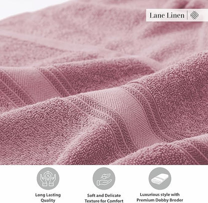 LANE LINEN 100% Cotton Large Bath Towels Set of 4 (28"x54") - Zero Twist, Mercerized Cotton Bathroom Towel 4 Pack - Quick Dry, Soft & Absorbent Large Towels Set - Oeko Tex Certified - Wishful Mauve