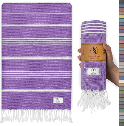 Turkish Beach Towel Soft & Compact Oversized (39" x 71") - Quick Dry, Versatile and Functional as Travel and Picnic Blanket, Pool and Bath Towel/Yoga Mat - Dark Lilac