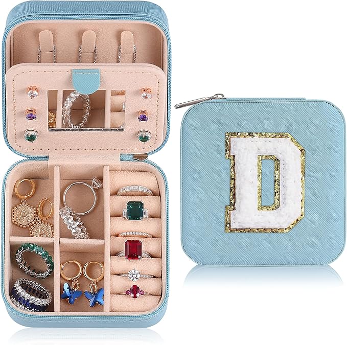 Parima Birthday Gifts for Women - Travel Jewelry Box, Unique Gifts for Women Jewelry Case | Friends, Daughter, Granddaughter - Letter D, Sky Blue