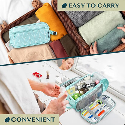 PAVILIA Large Toiletry Bag for Men Women, Mens Travel Bag Toiletries Organizer Case for Grooming, Travel Essentials Shaving Dopp Kit, PU Leather Water Resistant Cosmetic Pouch, Teal Chevron