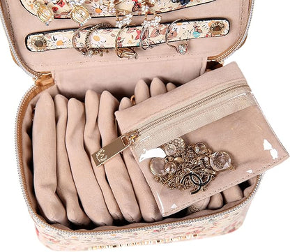 Angelina's Palace Jewelry Organizer Case Bridesmaid Gifts Travel Bag Vegan Leather Box for Necklace Earring Bracelet Ring(blossom tan)