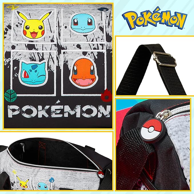 Pokemon Duffel Bag for Kids Boys Anime Pikachu Carryall Duffle Bag with Adjustable Strap for Travel Sports Gear Equipment Organizer Gifts for Kids