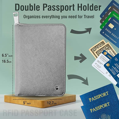 RFID Travel Wallet Passport Holder w/Zipper - Organizer Bag for Travel Documents – Safety Essentials Cover for Men Women