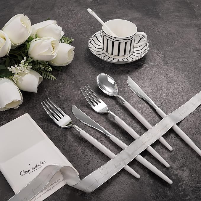 MirthMood 60 PCS Plastic Silverware,Disposable Silverware,Disposable Utensils Heavy Duty,Plastic Cutlery Set,Includes:20 Knives, Forks and Spoons for Party, Birthday,Wedding