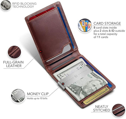 SERMAN BRANDS Money Clip Wallet - Mens Wallets slim Front Pocket RFID Blocking Card Holder Minimalist Mini Bifold