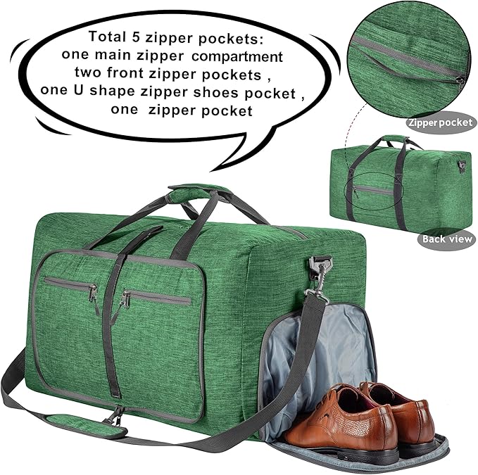 Vomgomfom 65L/85L/115L Foldable Travel Duffle Bag, Lightweight Checked Luggage with Shoe Compartment, Water-Resistant Weekender Overnight Bag for Men & Women