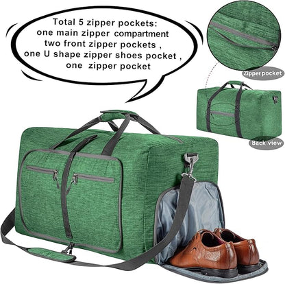 Vomgomfom 65L/85L/115L Foldable Travel Duffle Bag, Lightweight Checked Luggage with Shoe Compartment, Water-Resistant Weekender Overnight Bag for Men & Women