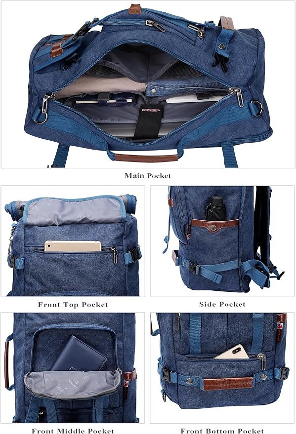 WITZMAN Canvas Backpack Vintage Travel Backpack Large Laptop Bags Convertible Shoulder Rucksack(A519-1 Classic Blue)