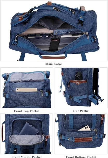 WITZMAN Canvas Backpack Vintage Travel Backpack Large Laptop Bags Convertible Shoulder Rucksack(A519-1 Classic Blue)