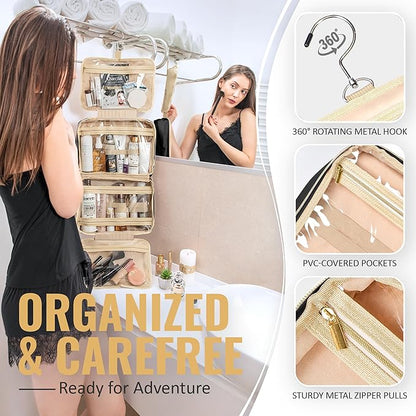 BOACAY Large Hanging Travel Toiletry Bag for Women, Makeup Bag, Bathroom & Shower Organizer Kit for Accessories, Cosmetics, Essentials