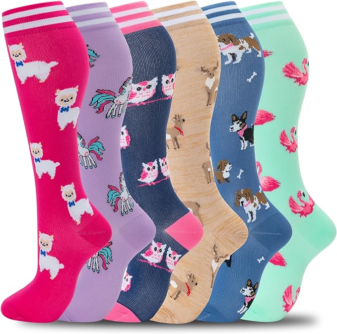 fenglaoda Compression Socks Women Men 6 Pairs, Knee High Best Support Circulation Socks for Running, Travel, Flight, Nurse