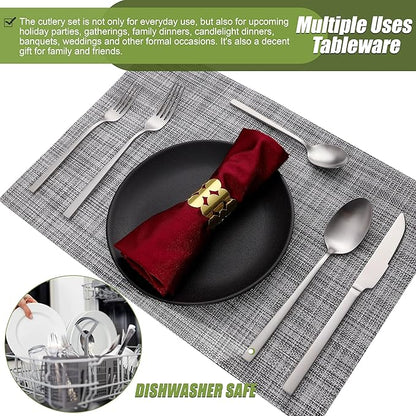 Forged Silverware Set for 8, 40-Piece Stainless Steel Matte Satin Finish Flatware Set Silverware Cutlery Set Tableware Modern Kitchen Utensils Set for Home Restaurant, Dishwasher Safe