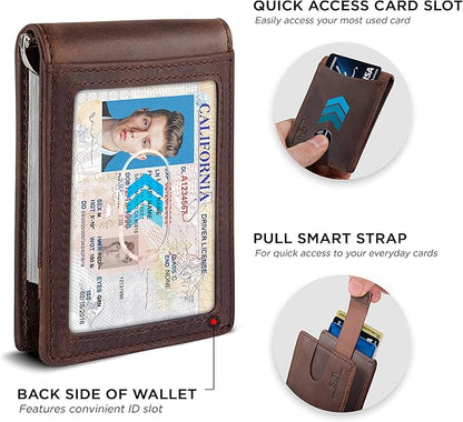 SERMAN BRANDS RFID Blocking Slim Bifold Genuine Leather Minimalist Front Pocket Wallets for Men with Money Clip Thin Gift