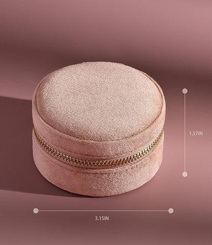 TAIMY Travel Jewelry Box, Mini Round Velvet Travel Jewelry Case for Women Girls, Portable Small Jewelry Travel Organizer Boxes for Rings Earrings Necklaces Bracelets(Blush Peach)