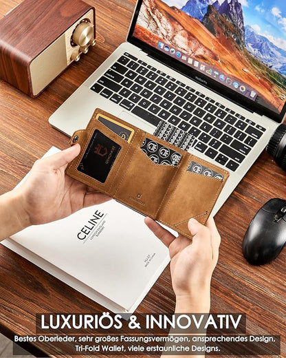 Mens Wallet Card Holder for AirTag, Leather Smart Wallet for Men, Airtag Wallet Pop Up Wallet, RFID Blocking, Slim, Minimalist, Large Capacity - 14-18 Card Capacity | ID Window | Cash Slot （Brown）