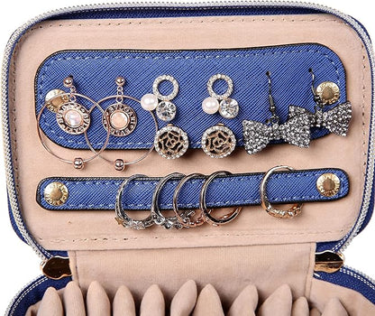 Angelina's Palace Jewelry Organizer Case Bridesmaid Gifts Travel Bag Vegan Leather Box for Necklace Earring Bracelet Ring(dark chambray)