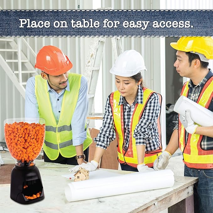 Foam Ear Plugs Dispenser Wall Mount - Bulk Refillable Ear Plugs 500 Pair - High Decibel Industrial Safety Sound Blocking Ear Plugs