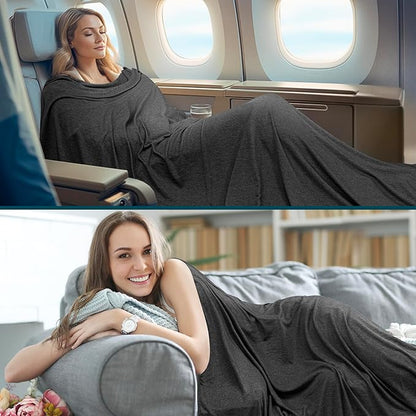 PAVILIA Travel Blanket Airplane Compact with Bag, Soft Packable Plane Blanket Kids Adults, Portable Camping Flight Essentials, Travelers Gifts Accessories, Luggage Backpack Strap, 65x40 Black