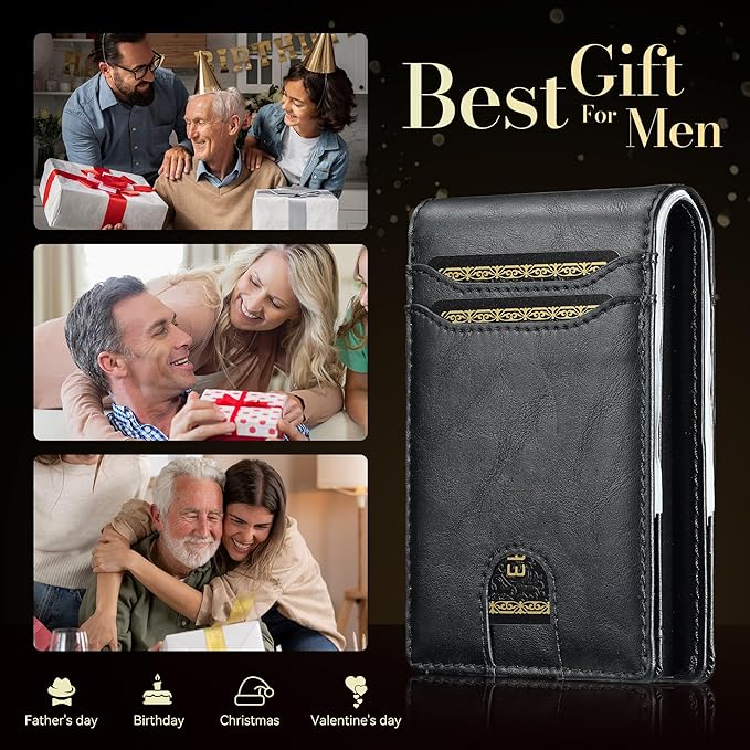 furid Card Wallet For Men Slim: Smart Rfid Minimalist Front Pocket Pop Up Wallet with ID Window - Stocking Stuffers Gifts Boxed for Husband Father at Birthday Anniversary