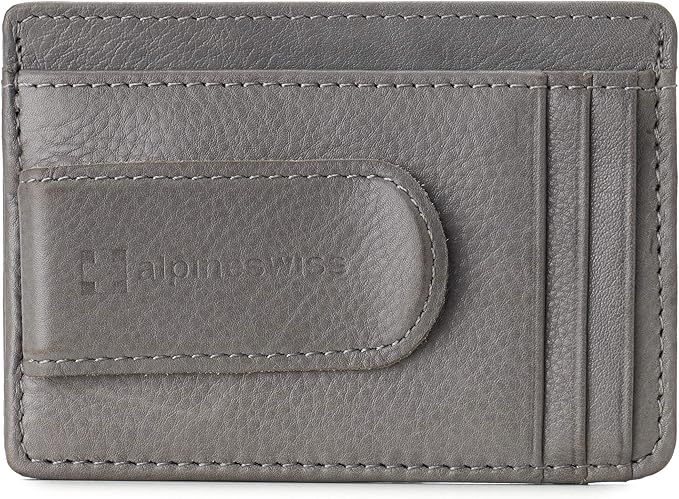 Alpine Swiss RFID Dermot Money Clip Front Pocket Wallet For Men Leather Comes in a Gift Box Gray