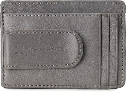 Alpine Swiss RFID Dermot Money Clip Front Pocket Wallet For Men Leather Comes in a Gift Box Gray