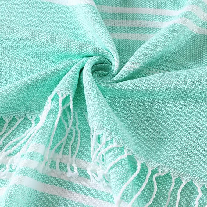 Genovega 6 Packs Oversized Turkish Beach Towels Set 74"x38" Extra Large Sand Free Quick Dry Absorbent Swim Bath Pool Towel Adult Blanket Travel Essentials Accessories Vacation LightGreen Stripe