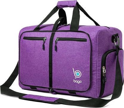 Bago Foldable Duffel Bags for Traveling Women & Men - 40L Sports Packable Duffle Bag for Travel with Shoe Compartment - Water Repellant, Heavy Duty, Lightweight Folding & Collapsible (SnowDepPurple)