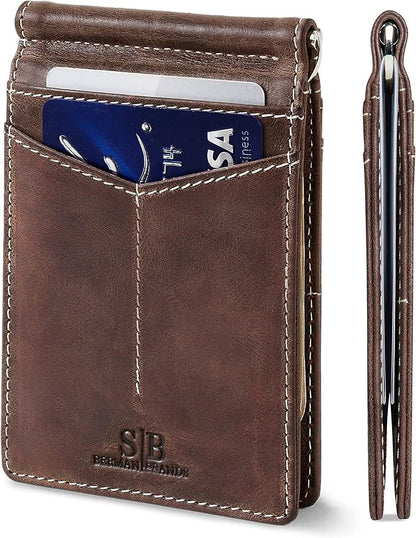 SERMAN BRANDS RFID Blocking Wallet Slim Bifold - Genuine Leather Minimalist Front Pocket Wallets for Men with Money Clip Gift (Morning Roast)