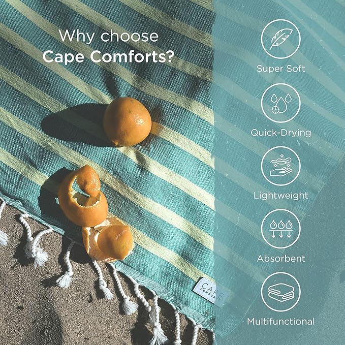 Large Turkish Beach Towel, Striped Kelly Green & Pistachio - 37'' x 67'' - Super Soft & Lightweight - Quick Dry Sand Free Travel Towels for Beach or Bath - Gifts